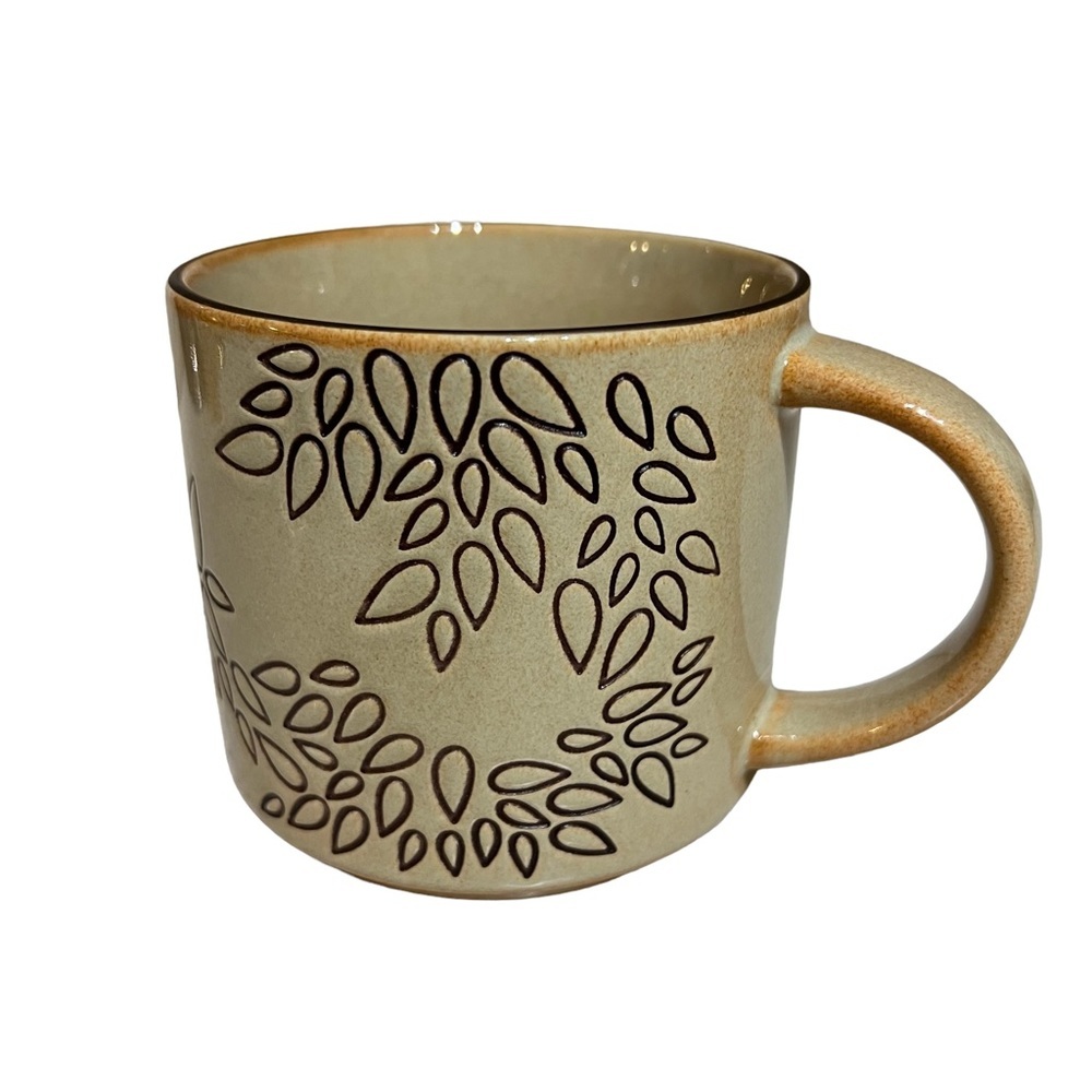 Starbucks 2013 Brown/Tan Engraved Leaves Design 14 oz Ceramic Mug